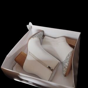 Elegant White and Silver Ankle Boots
